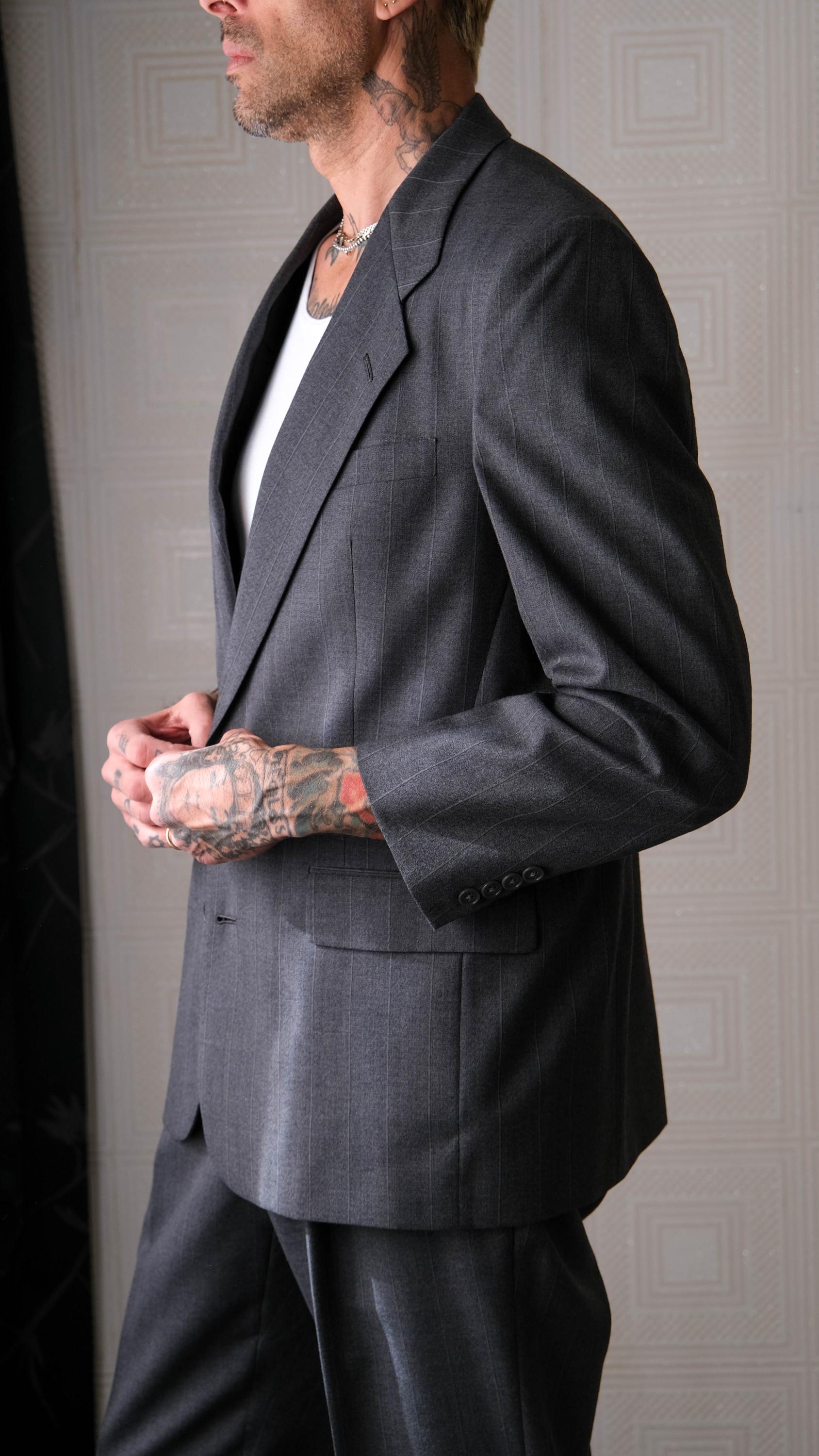 Vintage 80s Christian Dior Monsieur Charcoal Pinstripe Two Button