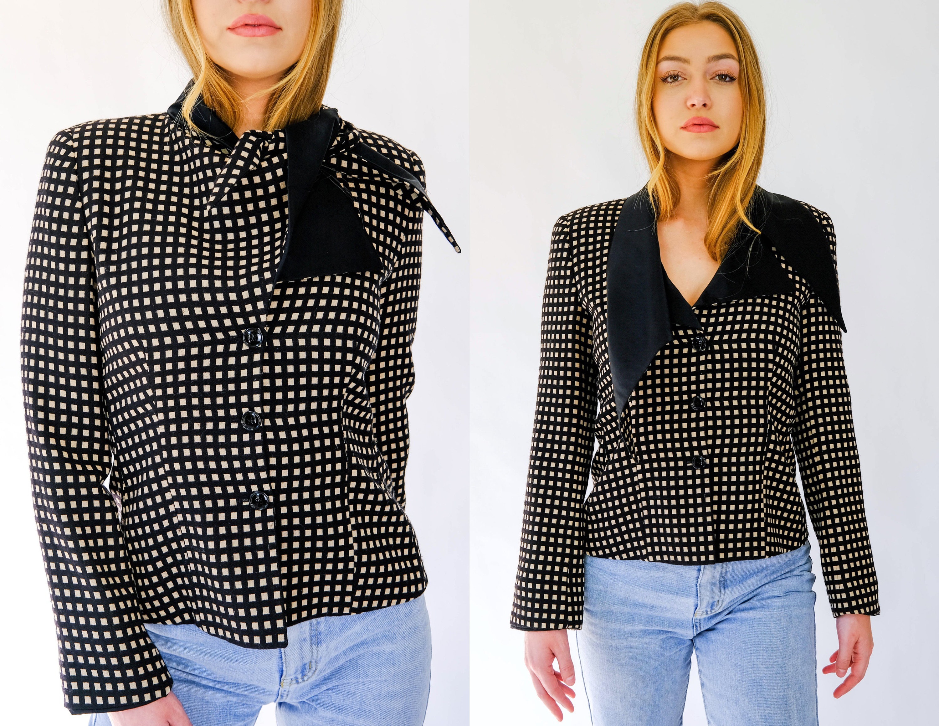 Vintage 80s Giorgio Armani Black & Tan Windowpane Vintage 80s Giorgio Armani Black & Tan Windowpane