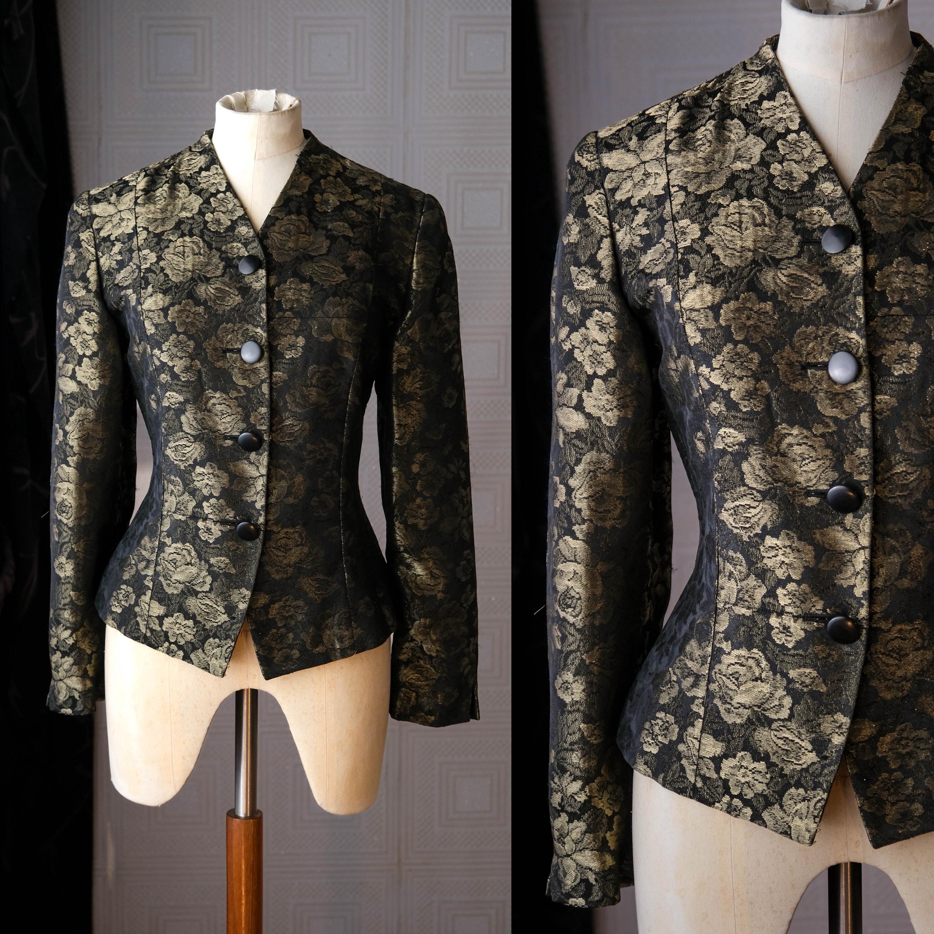 Vintage 80s Christian Dior Shimmering Metallic Gold & Black Floral