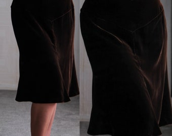 Vintage GIORGIO ARMANI Golden Dark Brown Silk Velvet Mini A-Line Skirt w/ 100% Silk Lining | Made in Italy | Y2K ARMANI Designer Skirt