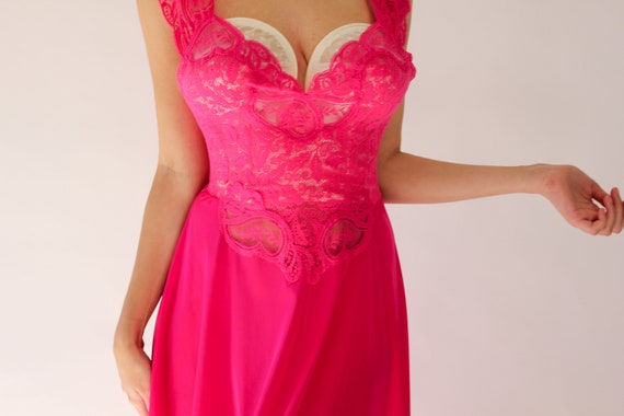 Vintage 80s Vandmere Hot Pink Lace and Satin Peig… - image 3