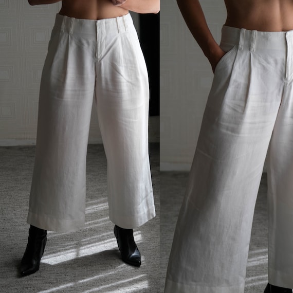 Vintage DKNY White Low Rise Pleated Cropped Wide … - image 1