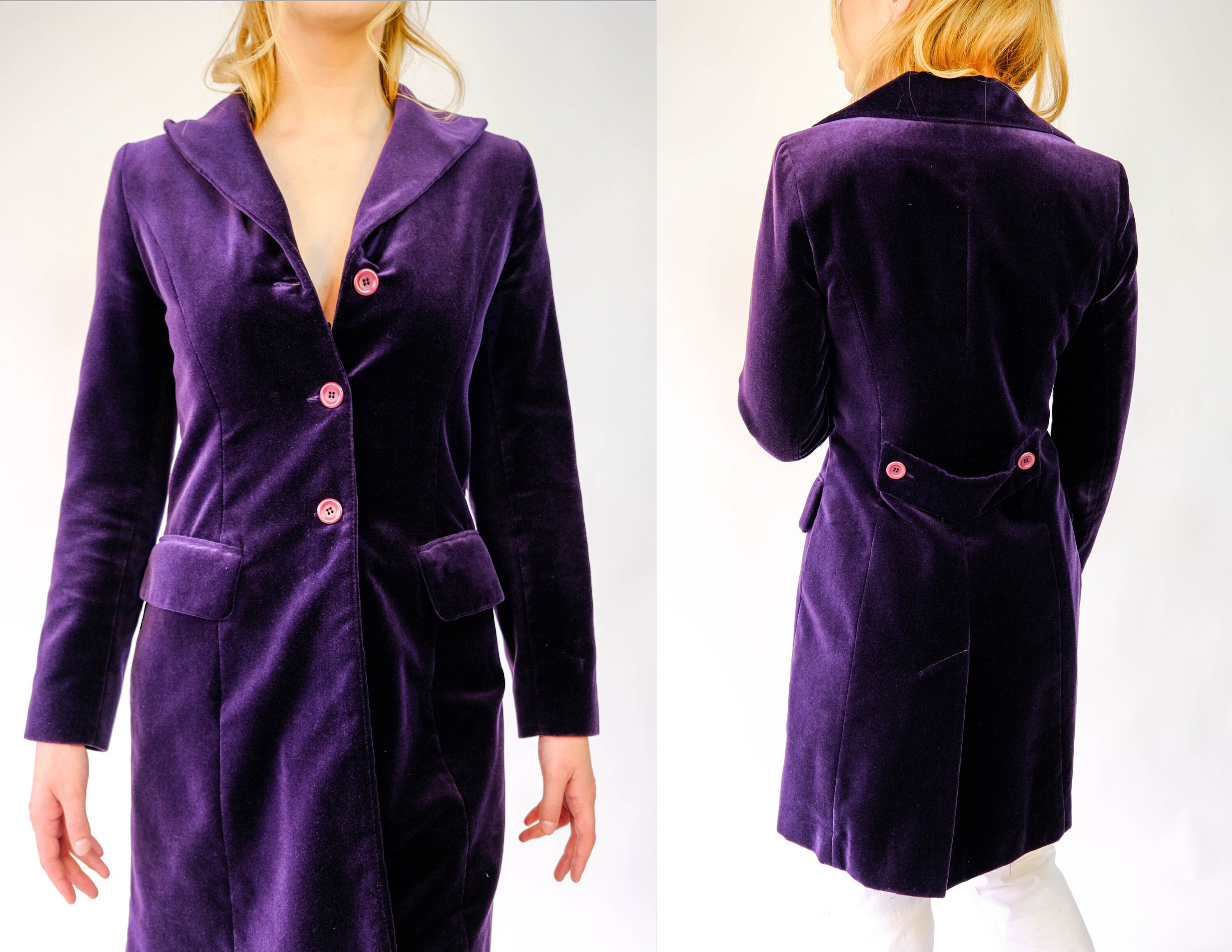 Vintage 70s Sinequanone Paris Aubergine Purple Velvet Shawl Collar 
