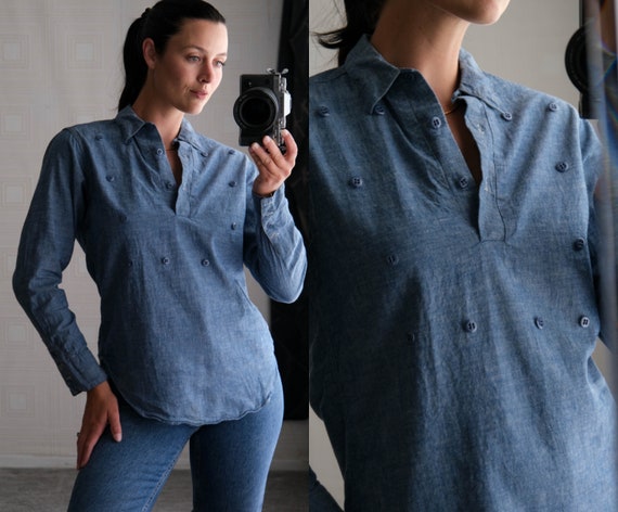 Vintage 80s Ralph Lauren Western Wear Chambray Bi… - image 1