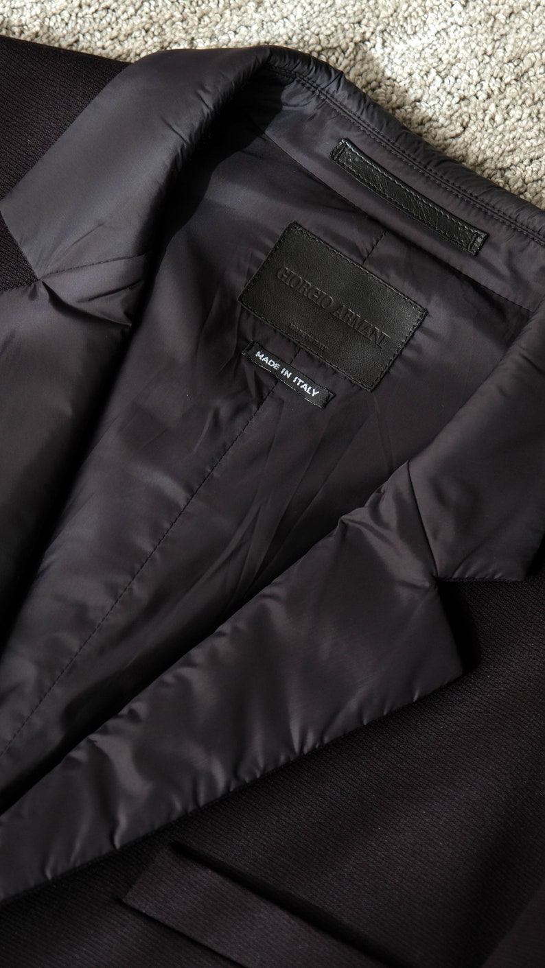 GIORGIO ARMANI Black Stretch Unstructured Three Button Blazer w/ Satin Windbreaker Lining Made in Italy 2000s Y2K ARMANI Designer Jacket image 9