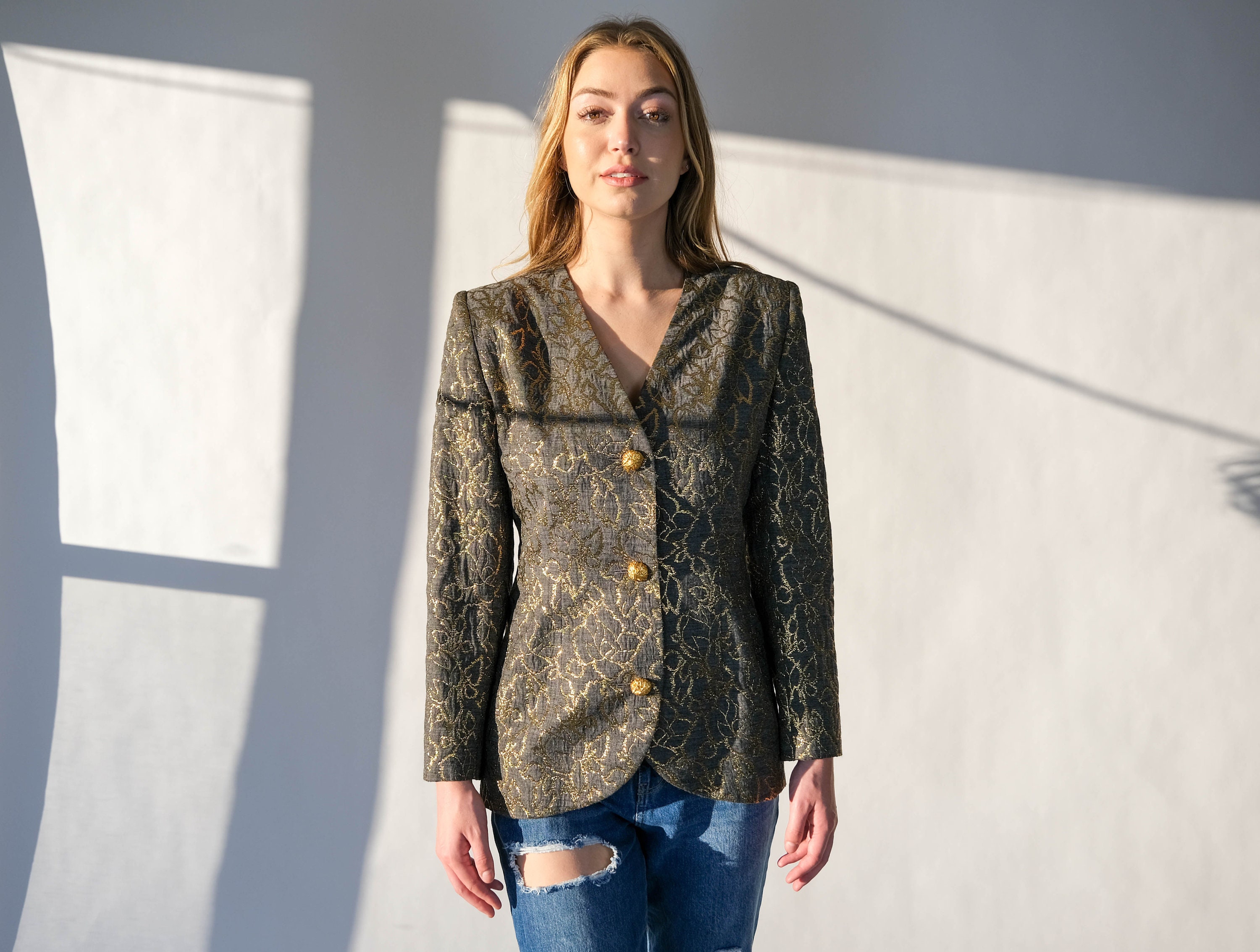 Vintage 80s Givenchy Gray & Metallic Gold Floral Brocade Vintage 80s Givenchy Gray & Metallic Gold Floral Brocade