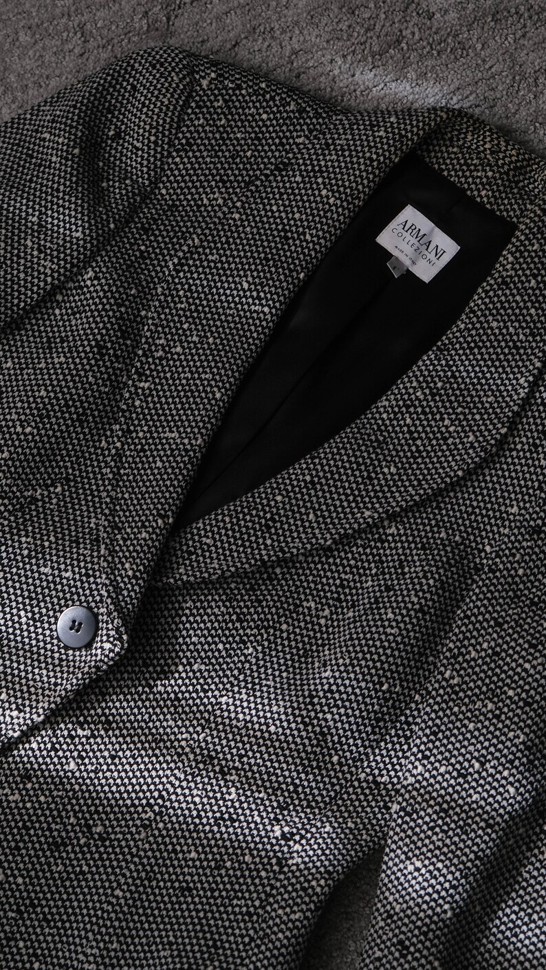 GIORGIO ARMANI Black & White Peppered Boucle Shawl Collar Bolero Blazer w/ Silk Lining Made in Italy Y2K 2000s ARMANI Designer Jacket image 9