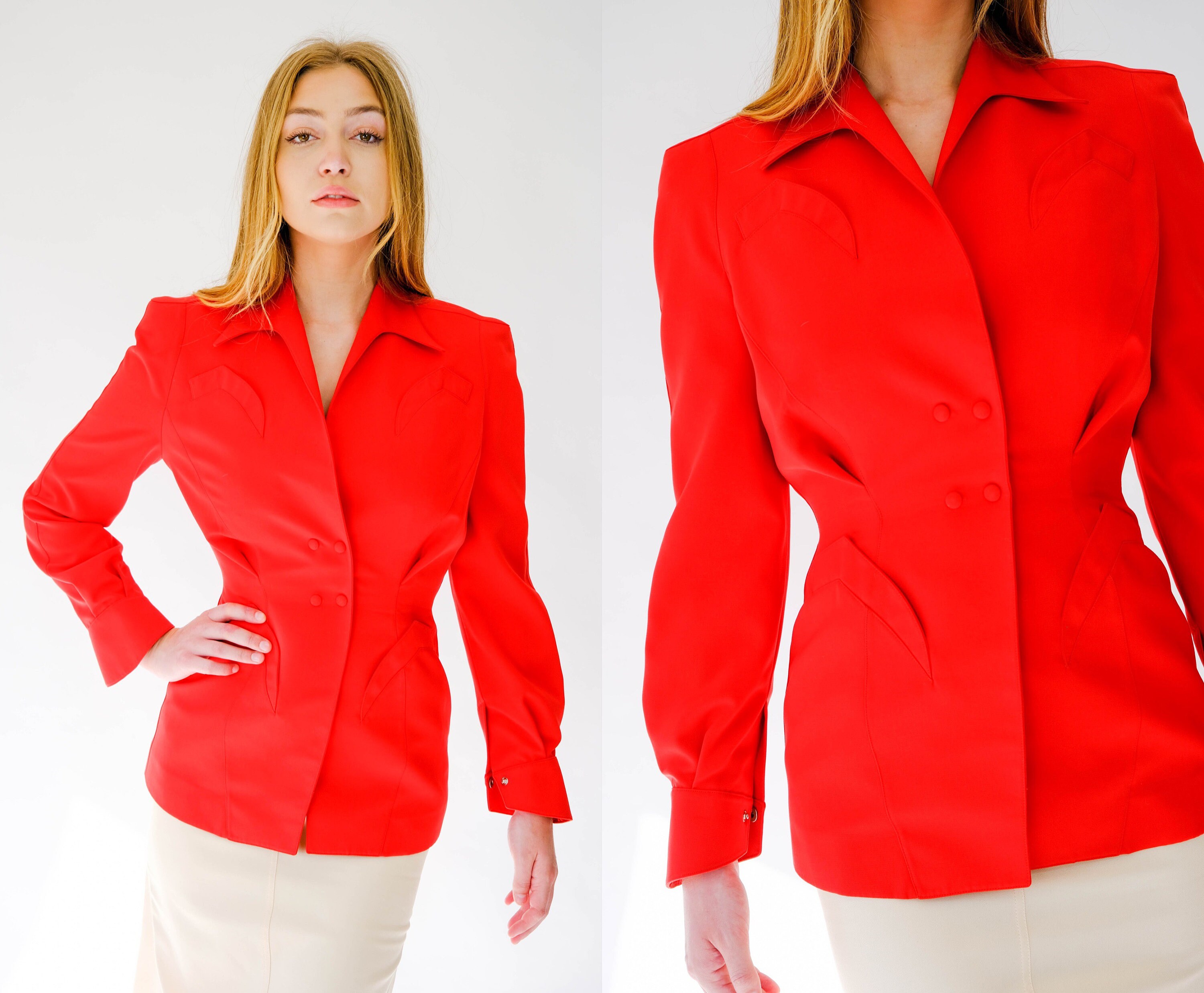 Vintage 80s THIERRY MUGLER Lipstick Red Gabardine Power