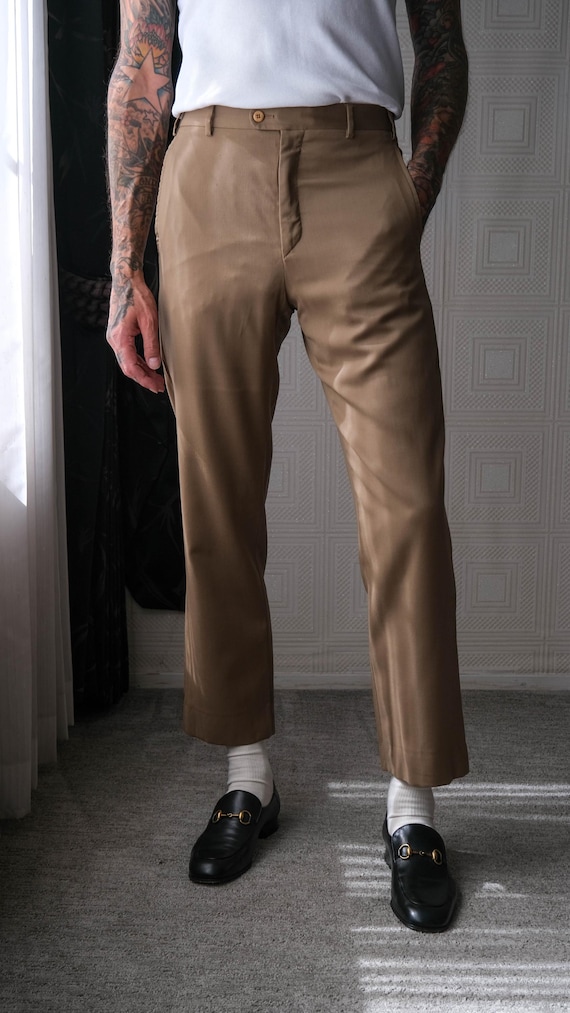 Vintage 90s ZANELLA Golden Khaki Flat Front Wool Gabardine Slacks