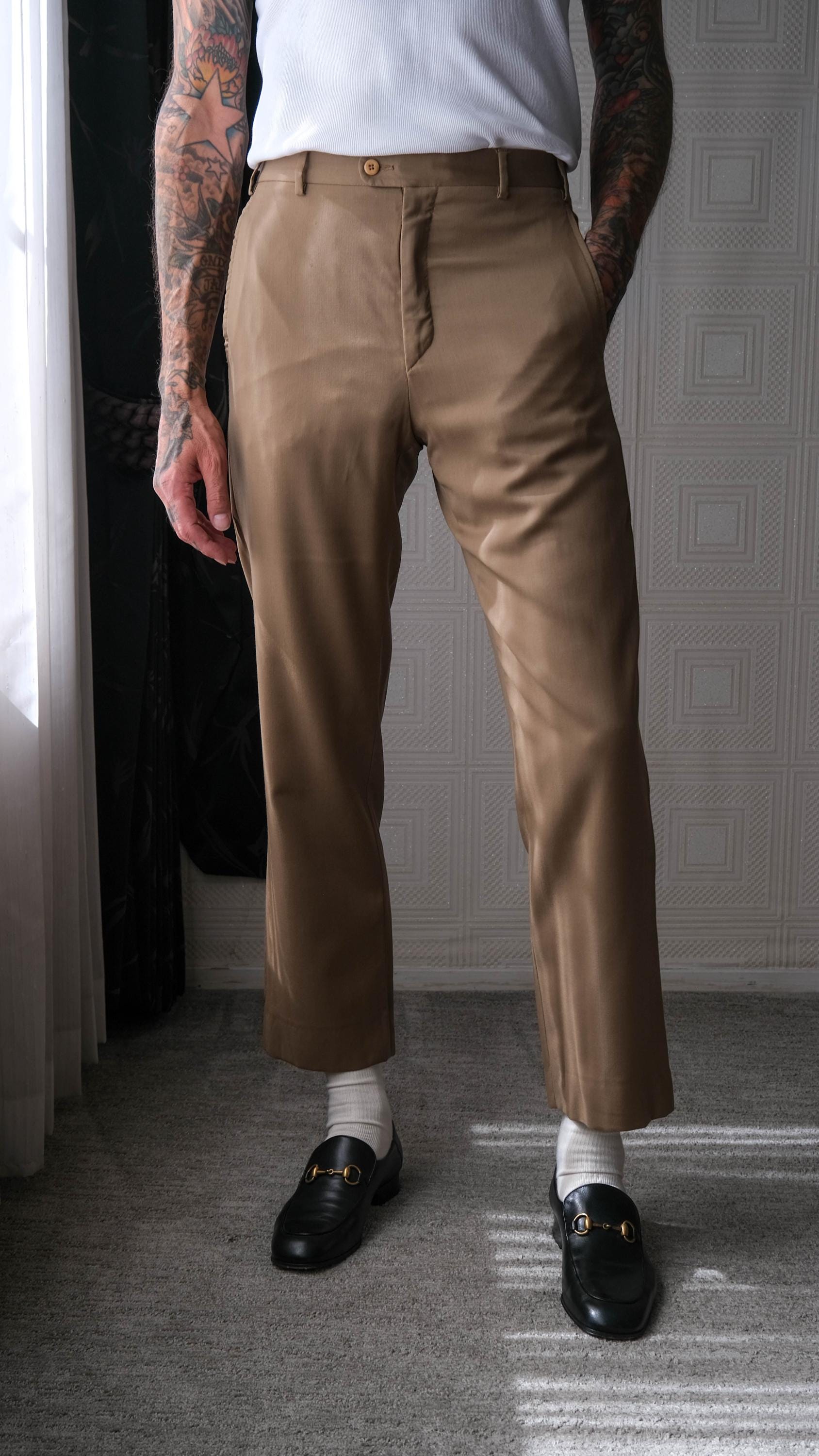 Vintage 90s ZANELLA Golden Khaki Flat Front Wool Gabardine Slacks