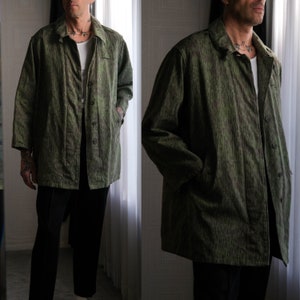 Vintage 60s Czech Army Rain Camo Heavy Cotton Trench Coat w/ Back Pocket Made in Czechoslovakia Stamped 64 1960s Military Trench Coat image 1