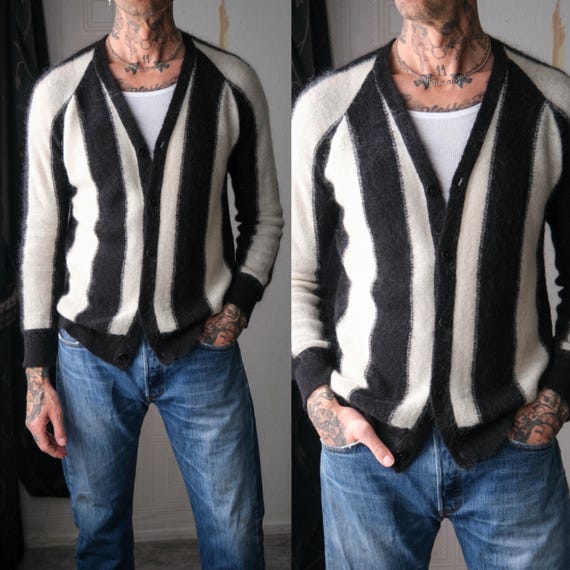 トップス Supreme Striped Mohair Cardigan S SUPREME SS13 Black & White Striped Mohair Cardigan | Kid Mohair