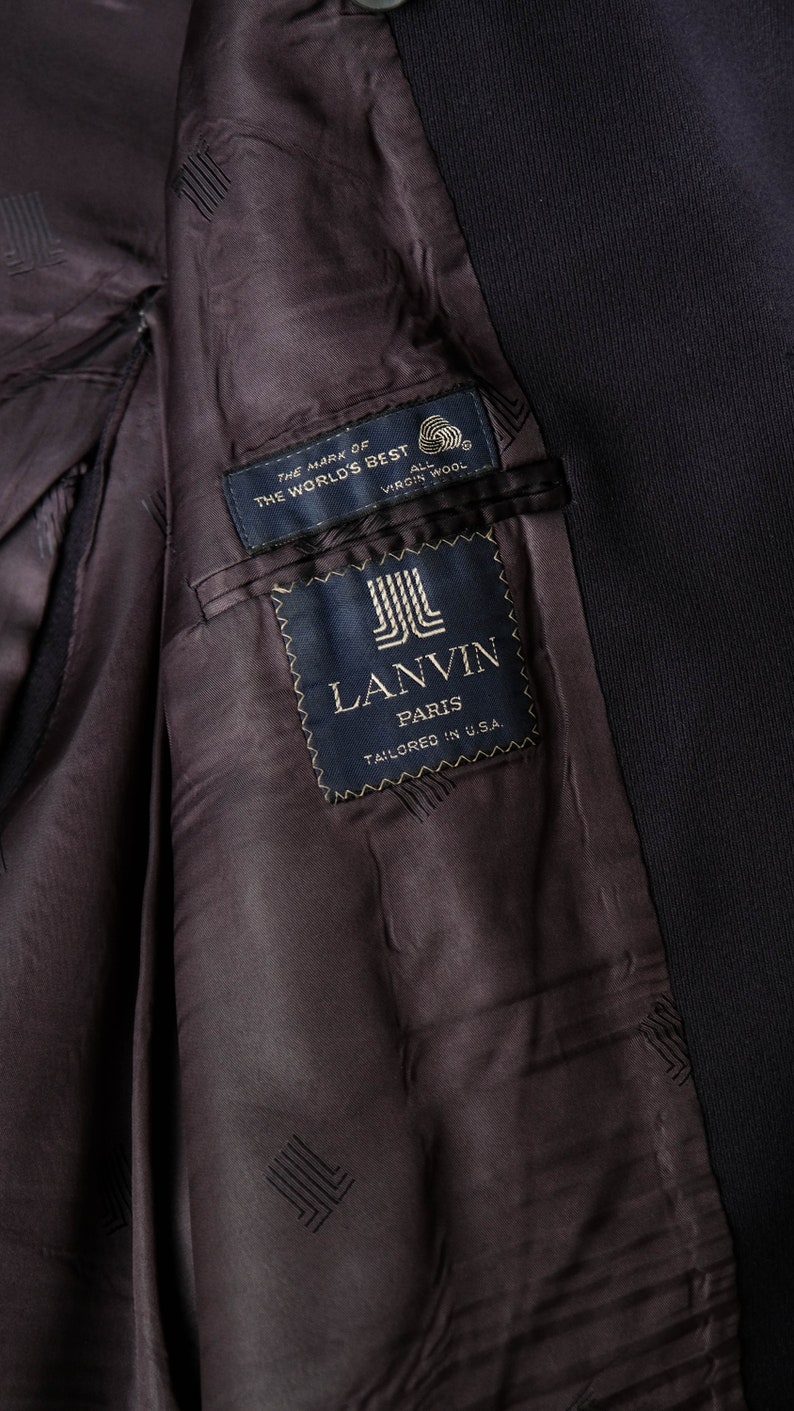 Vintage 70s LANVIN PARIS Navy Blue Heavy Wool Gabardine Wide Lapel Double Breasted Blazer Tailored in USA 1970s French Designer Jacket image 9