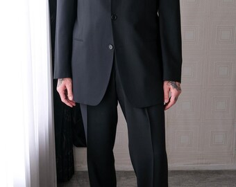 Vintage 90s HUGO BOSS Einstein Black Slinky Wool Gabardine Pleated