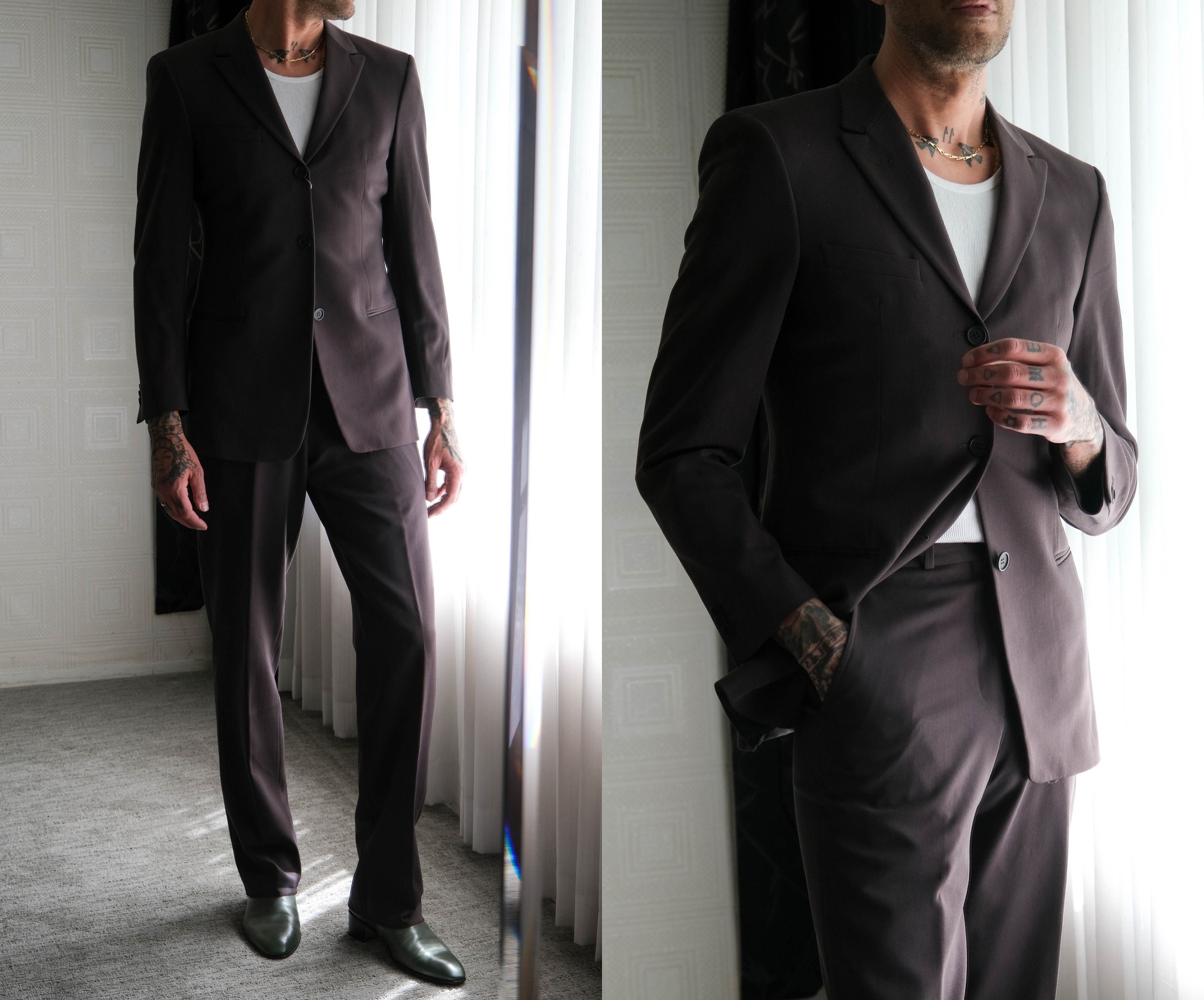 Vintage 90s Giorgio Armani Espresso Three Button Suit Unworn W