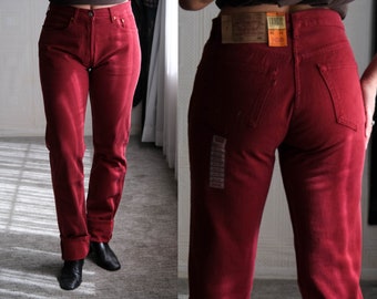 Vintage 90s LEVIS Deep Red Wash 501 "For Women" High Waisted Jeans Unworn New w/ Tags | Size 31x34 | DEADSTOCK | 1990s Levis Denim