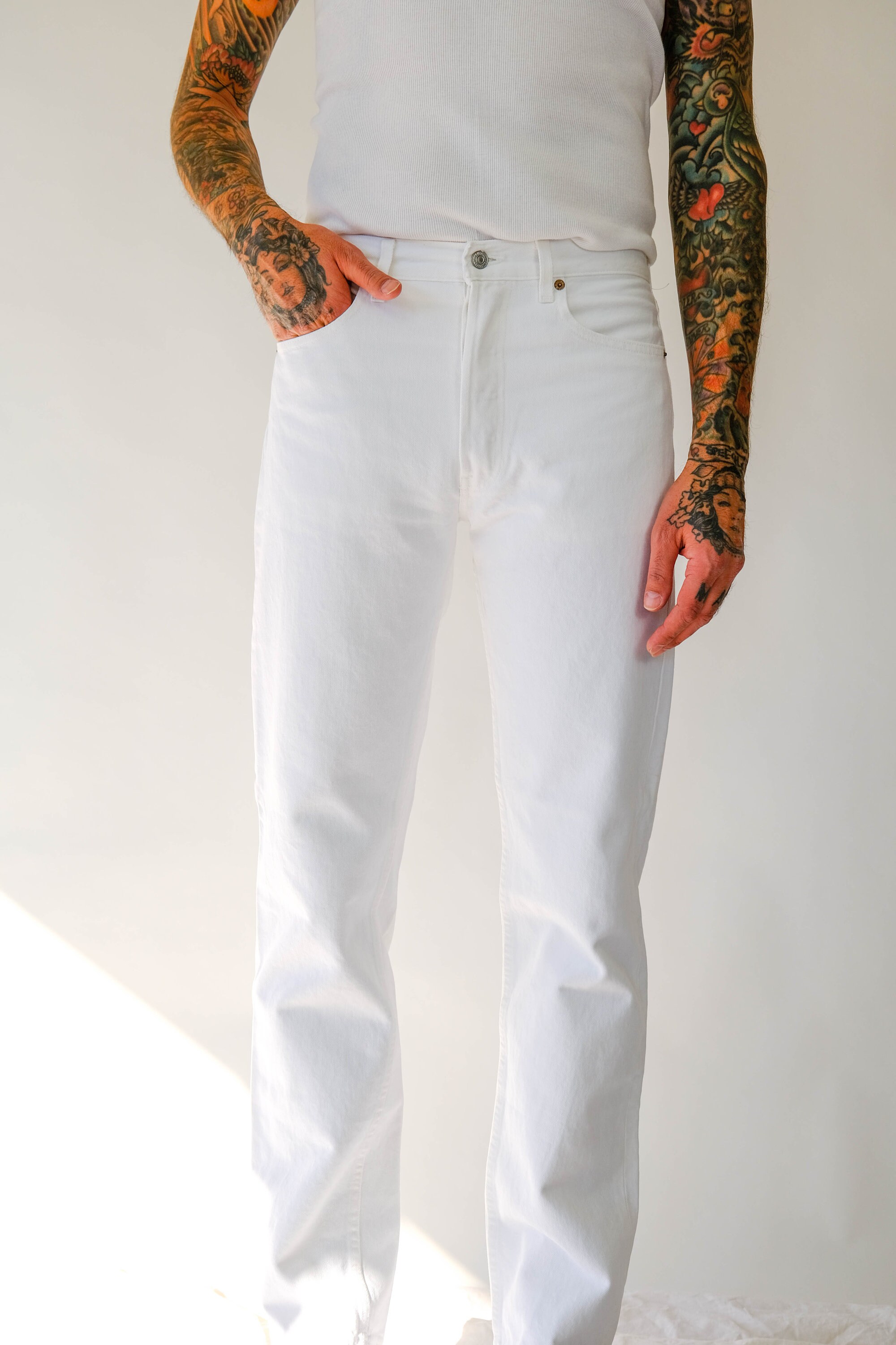 Vintage 80s 90s Levis 501 White Button Fly Jeans | Made in Vintage 80s 90s Levis 501 White Button Fly Jeans | Made in