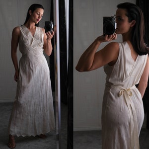 Vintage 30s Angelic Ivory Silk Floral Jacquard & Embroidered Appenzell Lace Maxi Dress | 100% Silk | Bride, Wedding | 1930s Slip Dress