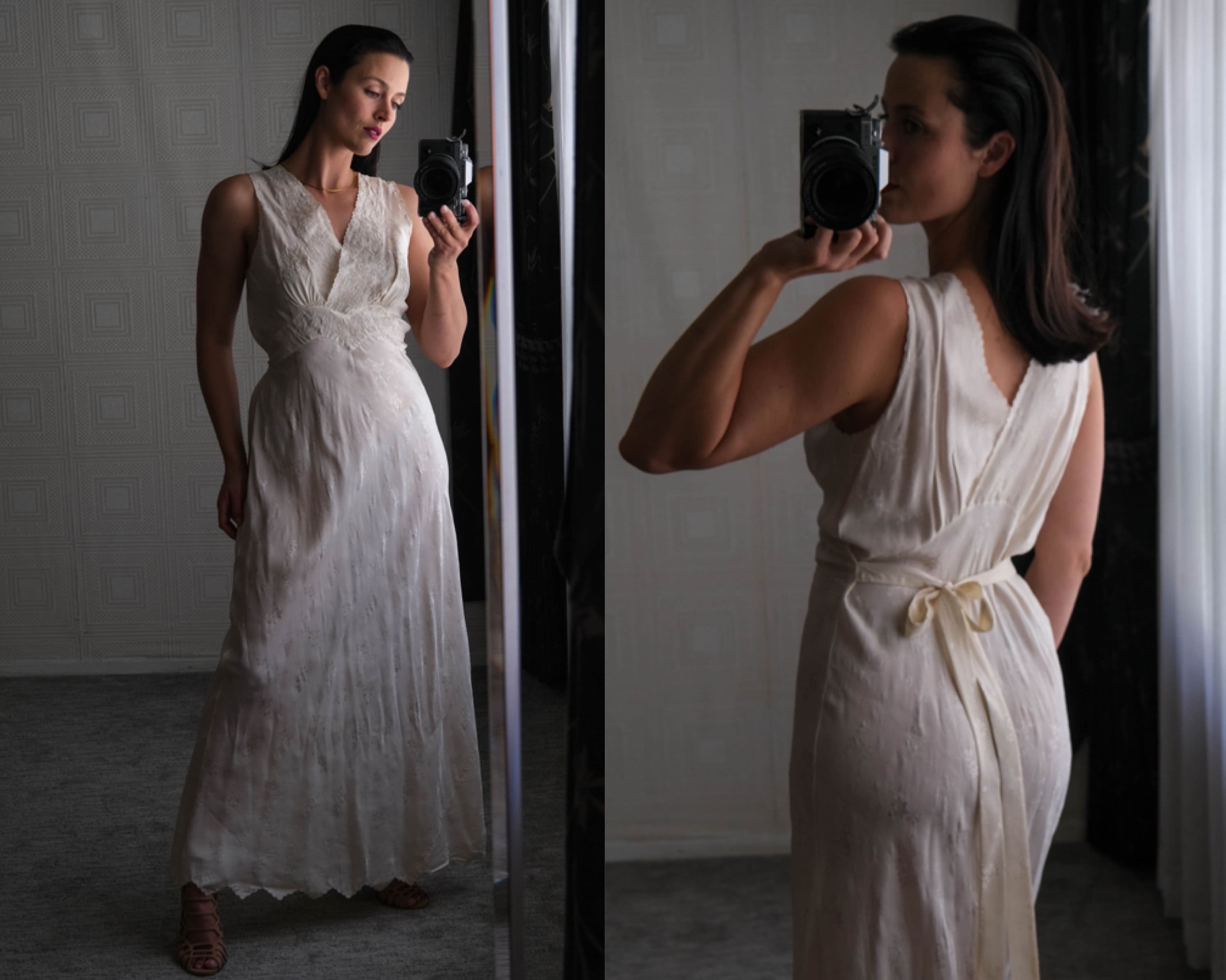 Vintage 30s Angelic Ivory Silk Floral Jacquard & Embroidered