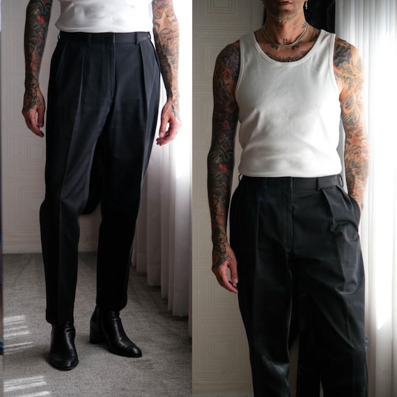80s 90s Ralph Lauren usa製 wide slacks Vintage 80s POLO Ralph Lauren Black Heavy Twill Double Pleated