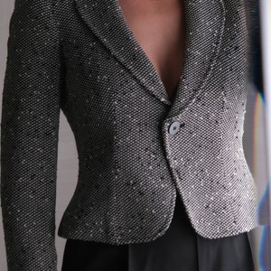 GIORGIO ARMANI Black & White Peppered Boucle Shawl Collar Bolero Blazer w/ Silk Lining Made in Italy Y2K 2000s ARMANI Designer Jacket image 5