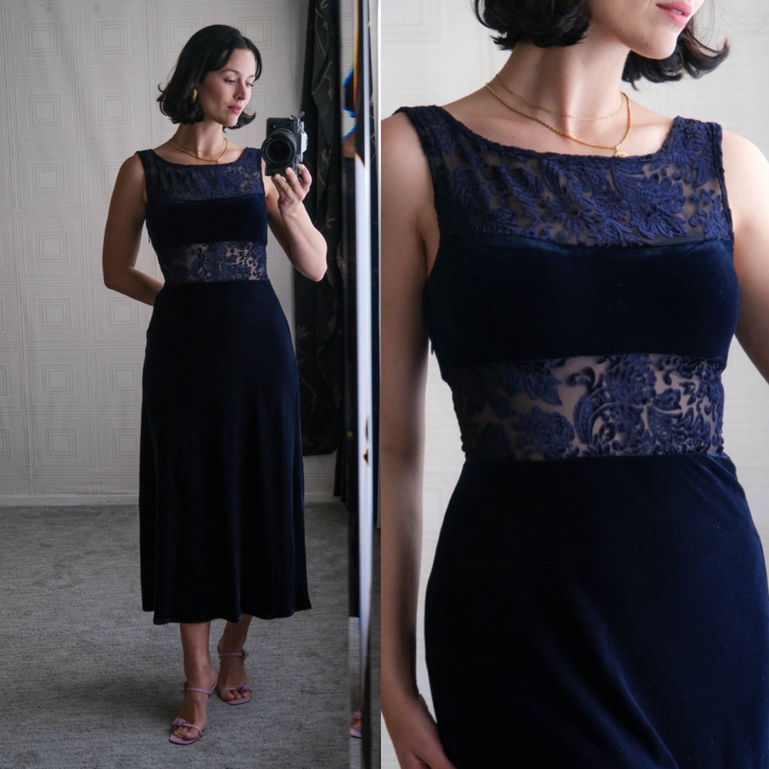 The Twilight ~ heavenly one of a kind 70s blue velvet maxi dress