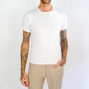 Vintage 70s Touch Of Gold Distressed Blank White Single Stitch Tee Shirt | Made in USA | 100% Cotton | 1970s 1980s Retro Unisex T-Shirt