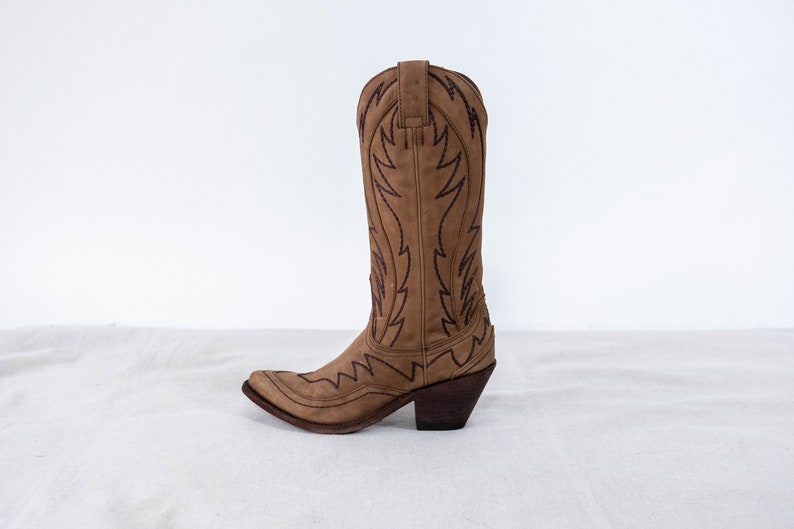 Old Gringo Chestnut Brown Suede Heeled Western Boots w/ Dark Brown Stitch Design UNWORN New In Box Size 7B Designer Boho Cowgirl Boots image 1