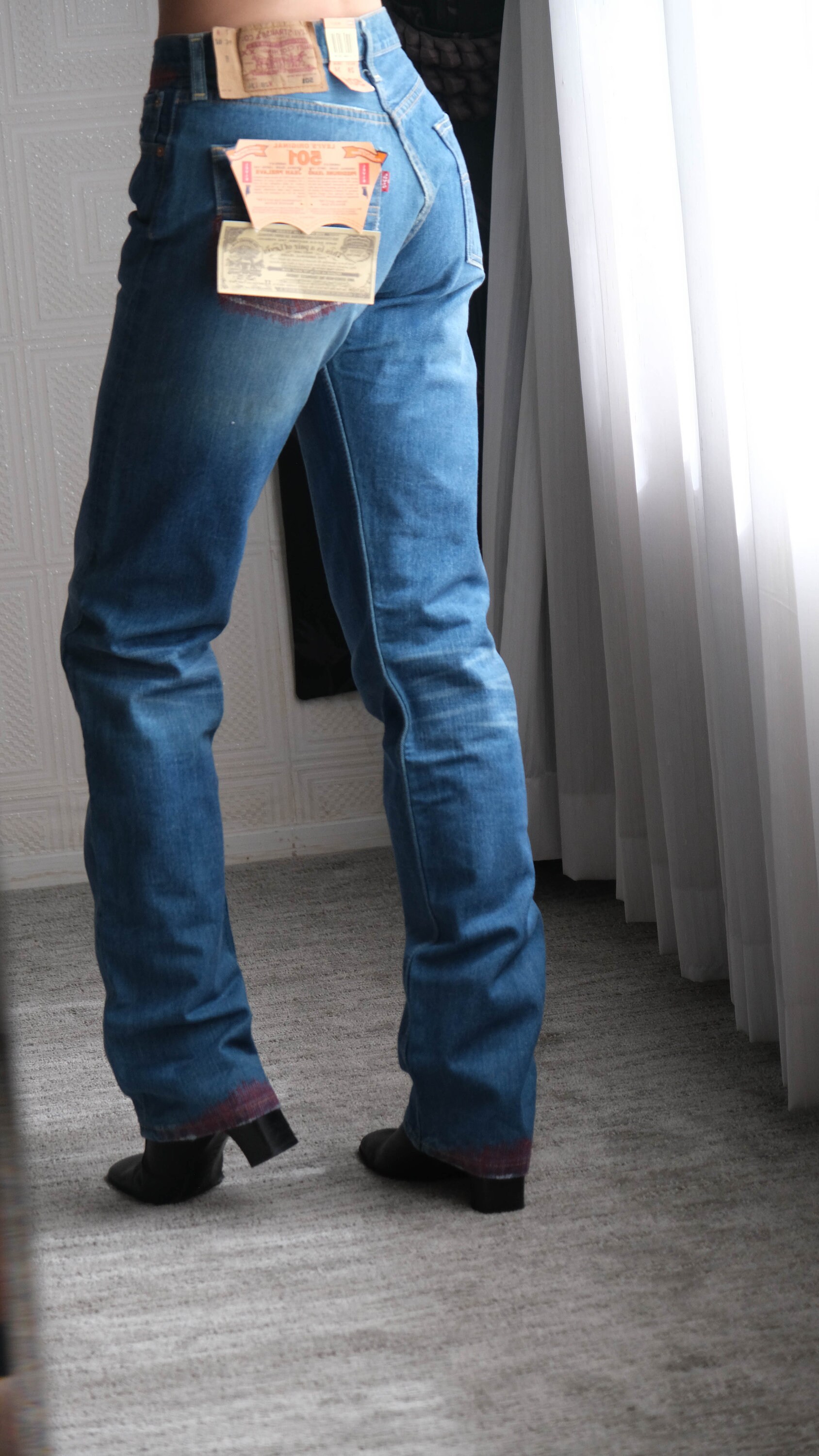 Vintage LEVIS Medium Blue Wash W/ Red Stitching Detail 501 Vintage LEVIS Medium Blue Wash W/ Red Stitching Detail 501