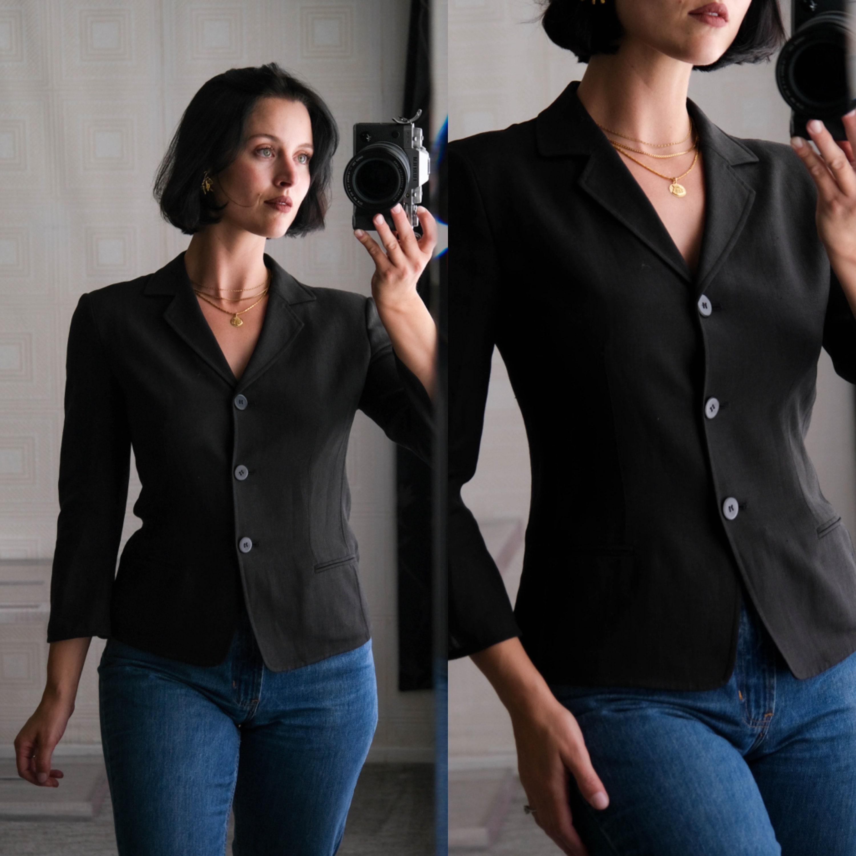 Vintage 90s GIORGIO ARMANI Black Sheer Linen Unstructured Cropped