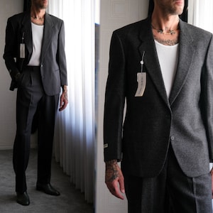 Vintage 80s Giorgio Armani Charcoal & Gray Nailhead Wool Gabardine Suit Unworn w/ Tags | Made in Italy | Size 52 | 1980s Designer Mens Suit