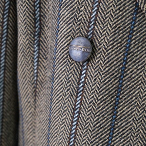 Vintage 60s GEOFFREY BEENE COLLETION Caramel Herringbone Stripe Double Breasted Overcoat w/ Brass Logo Buttons 1960s Designer Winter Coat image 6