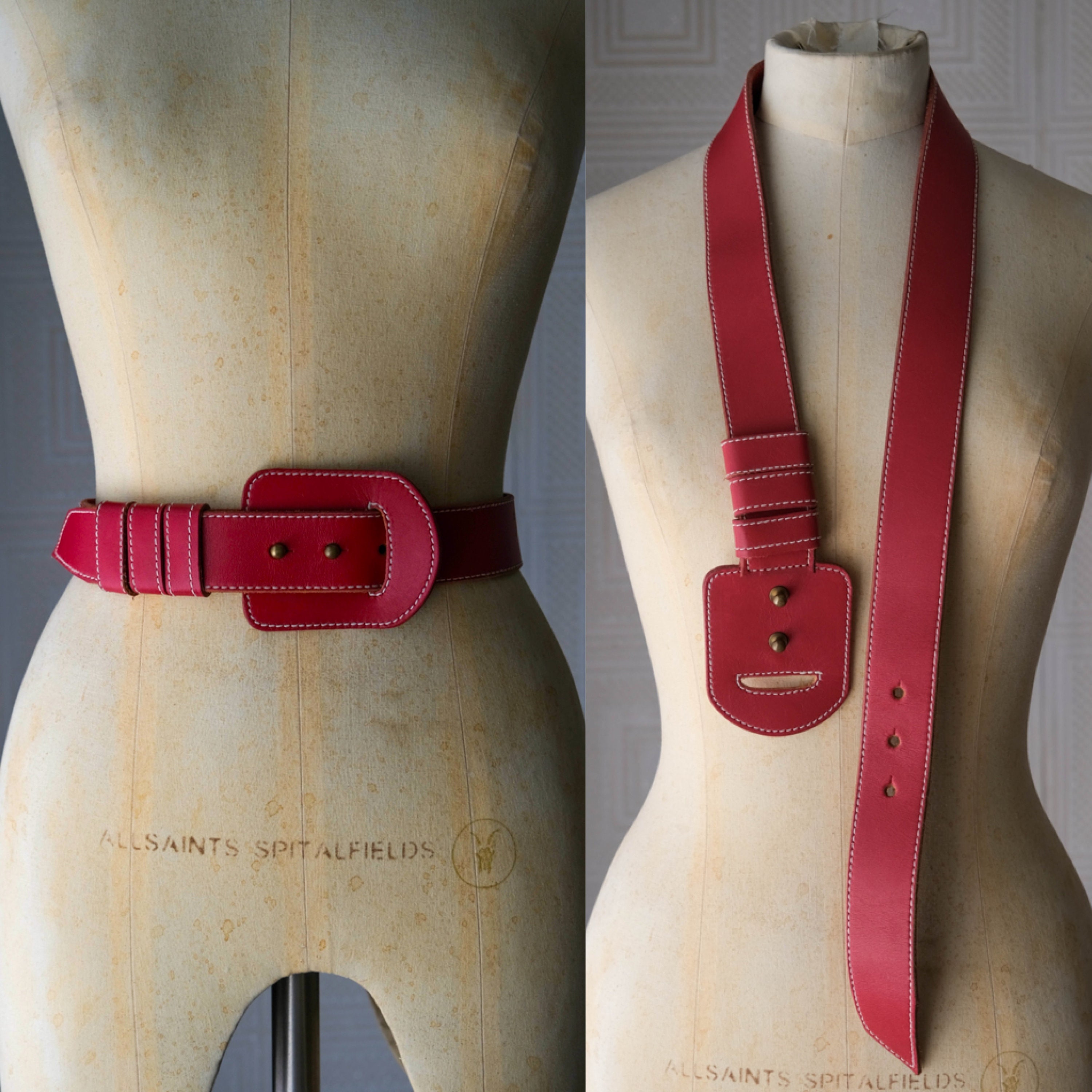 Vintage 80s Norma Kamali Lipstick Red Leather Belt W 