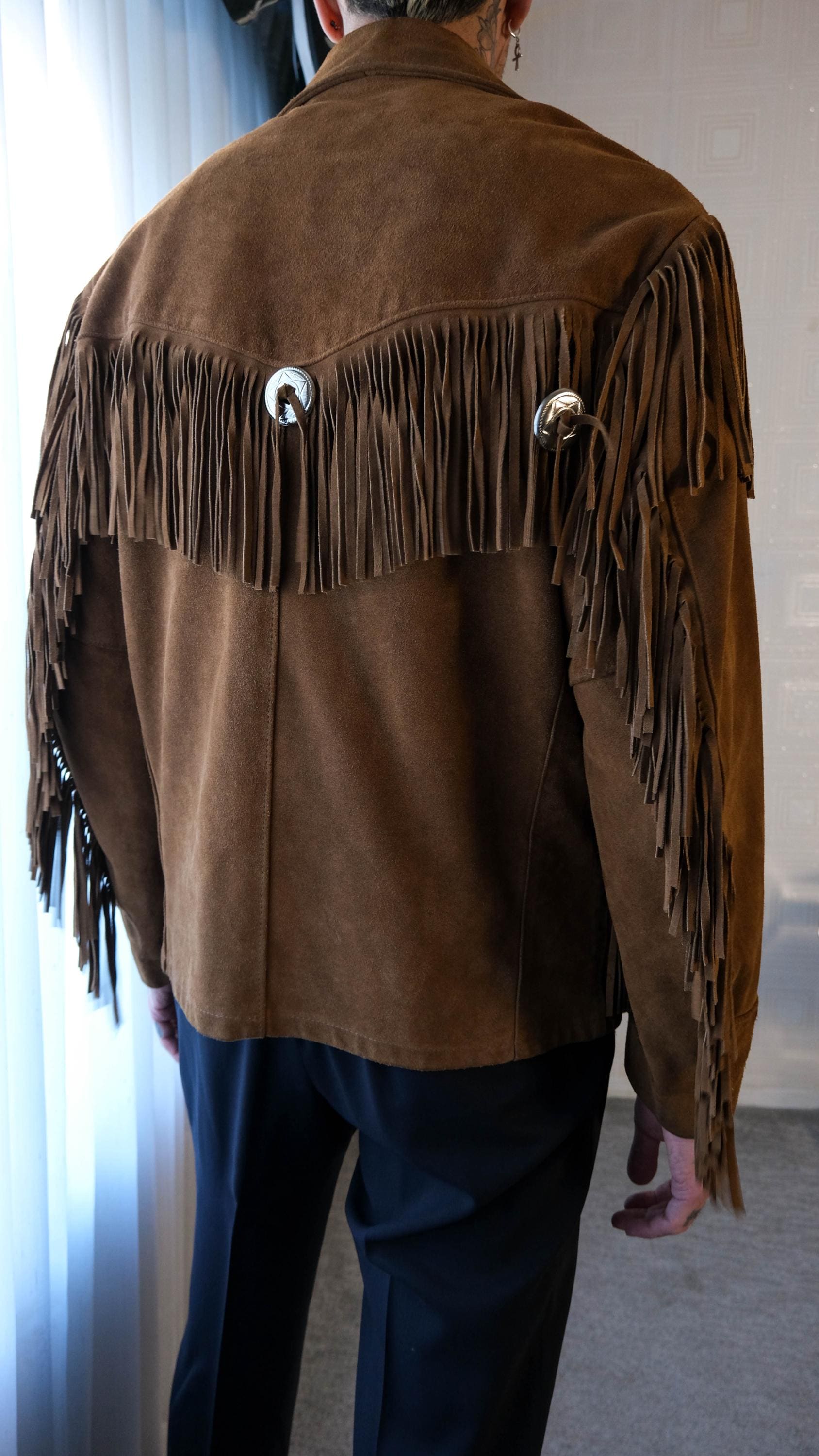 Vintage 60s EXCELLED Golden Brown Suede Fringe & Concho Snap