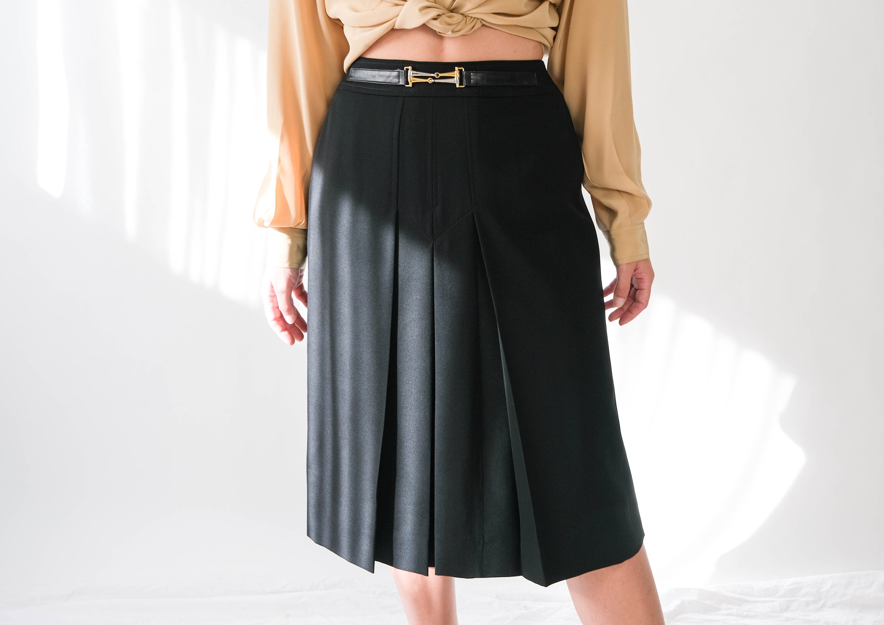 Celine pleated on sale leather skirt