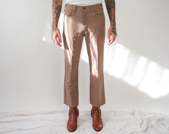 Vintage 70s LEVIS 517 Khaki Tan Sta-Prest Bootcut Pants | Made in USA | Size 33x29 | 1970s 1980s LEVIS Designer Polyester Flare Leg Pants