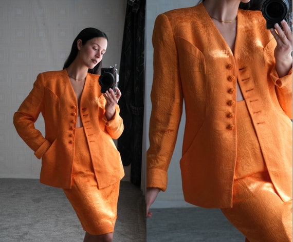 Vintage 80s Christian Dior Sherbet Orange Floral Brocade Vintage 80s Christian Dior Sherbet Orange Floral Brocade