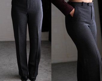Vintage GIORGIO ARMANI COLLEZIONI Black & Gray Herringbone High Waisted Pants | Made in Italy | 2000s Y2K Armani Designer Winter Slacks