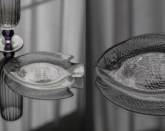 Vintage French Arcoroc Poisson Glass Plate | Fish Catchall Dish | Made in France | Coastal Cottage Decor | Jewelry Trinket Tray