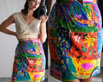 Vintage 90s Jean Louis Scherrer Boutique Vibrant Print Silk Wrap Skirt | Made in Paris, France | 100% Silk | NUMBERED | 1990s Designer Skirt