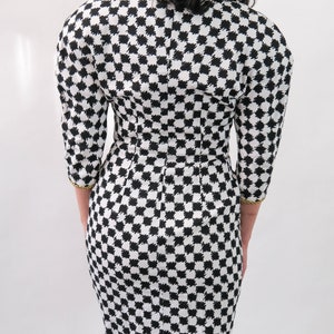 Vintage 80s LILLIE RUBIN Black & White Houndstooth Double Breasted Power Dress w/ Rhinestone Studs Made in USA 1980s Designer Chic Dress image 9