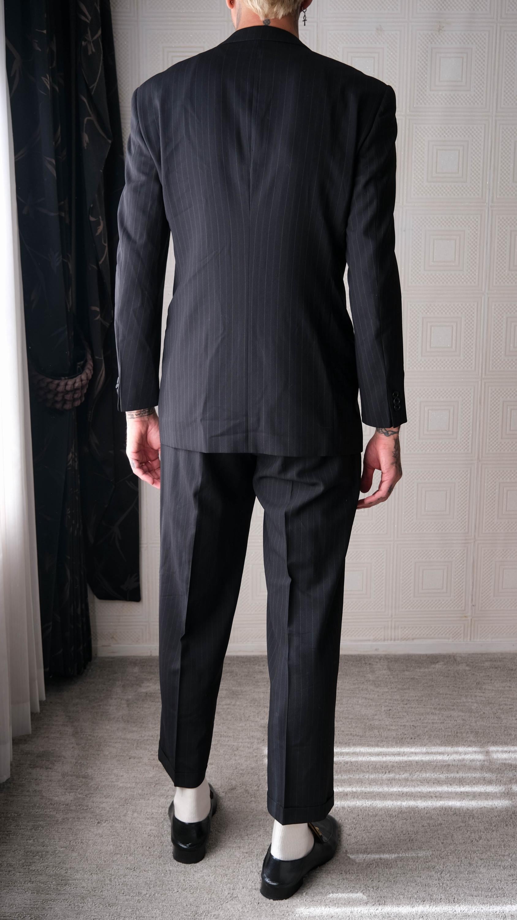 Vintage 90s GIORGIO ARMANI COLLEZIONI Black Tonal Dash Striped