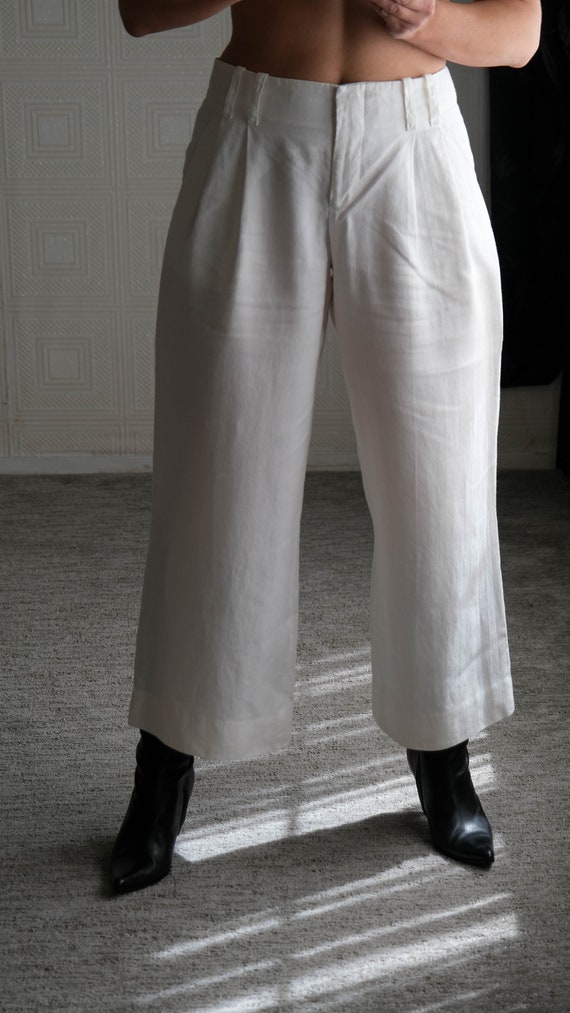 Vintage DKNY White Low Rise Pleated Cropped Wide … - image 5