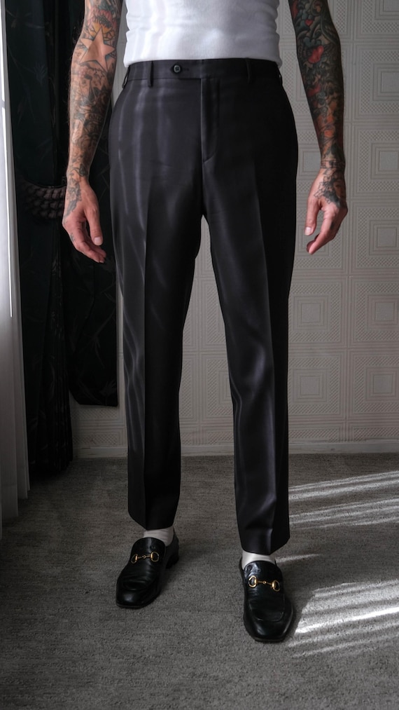 Vintage 90s ZANELLA Black Wool Gabardine Mod Flat Front Slacks