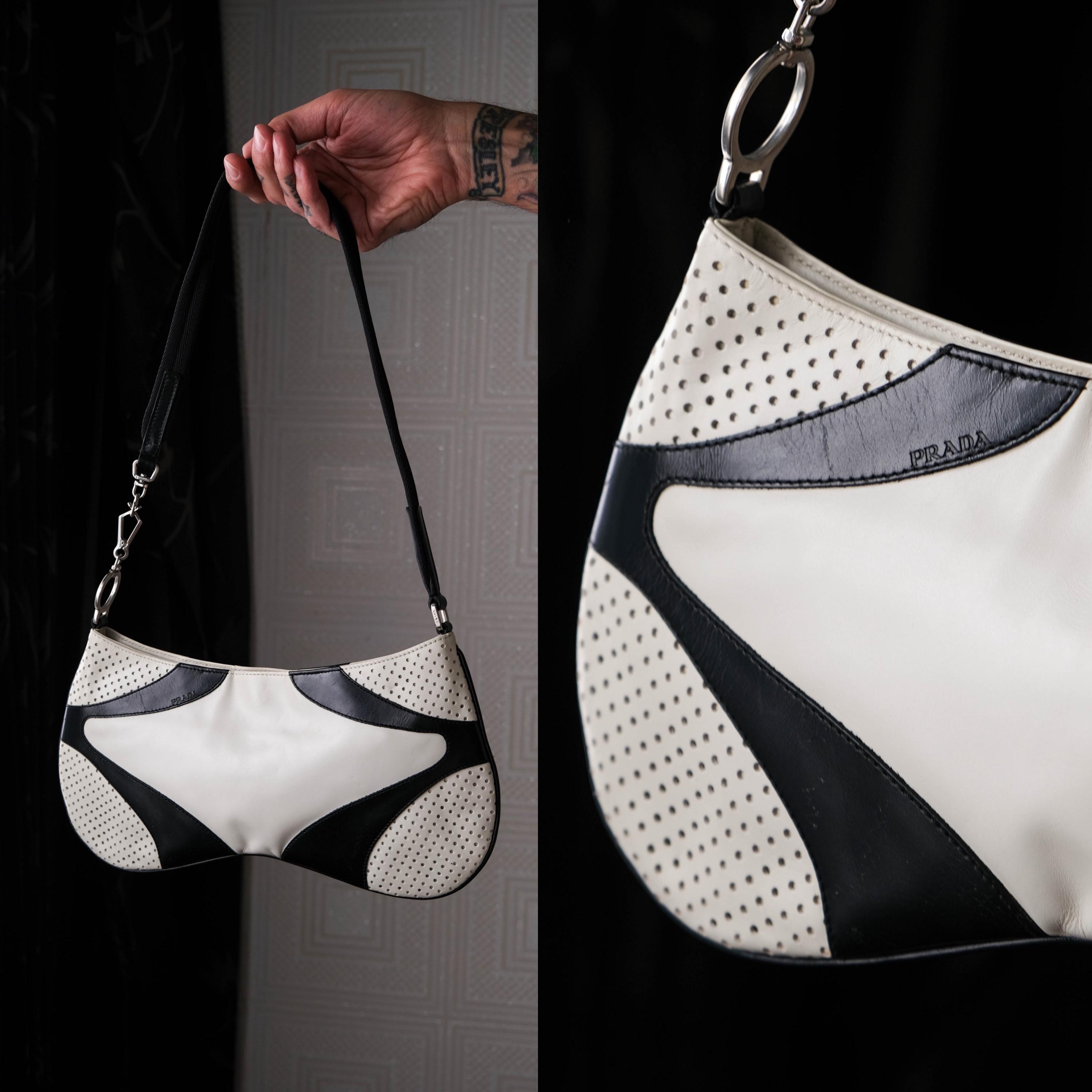 Vintage PRADA Vitello Drive Spring Summer 2000 Ivory & Black