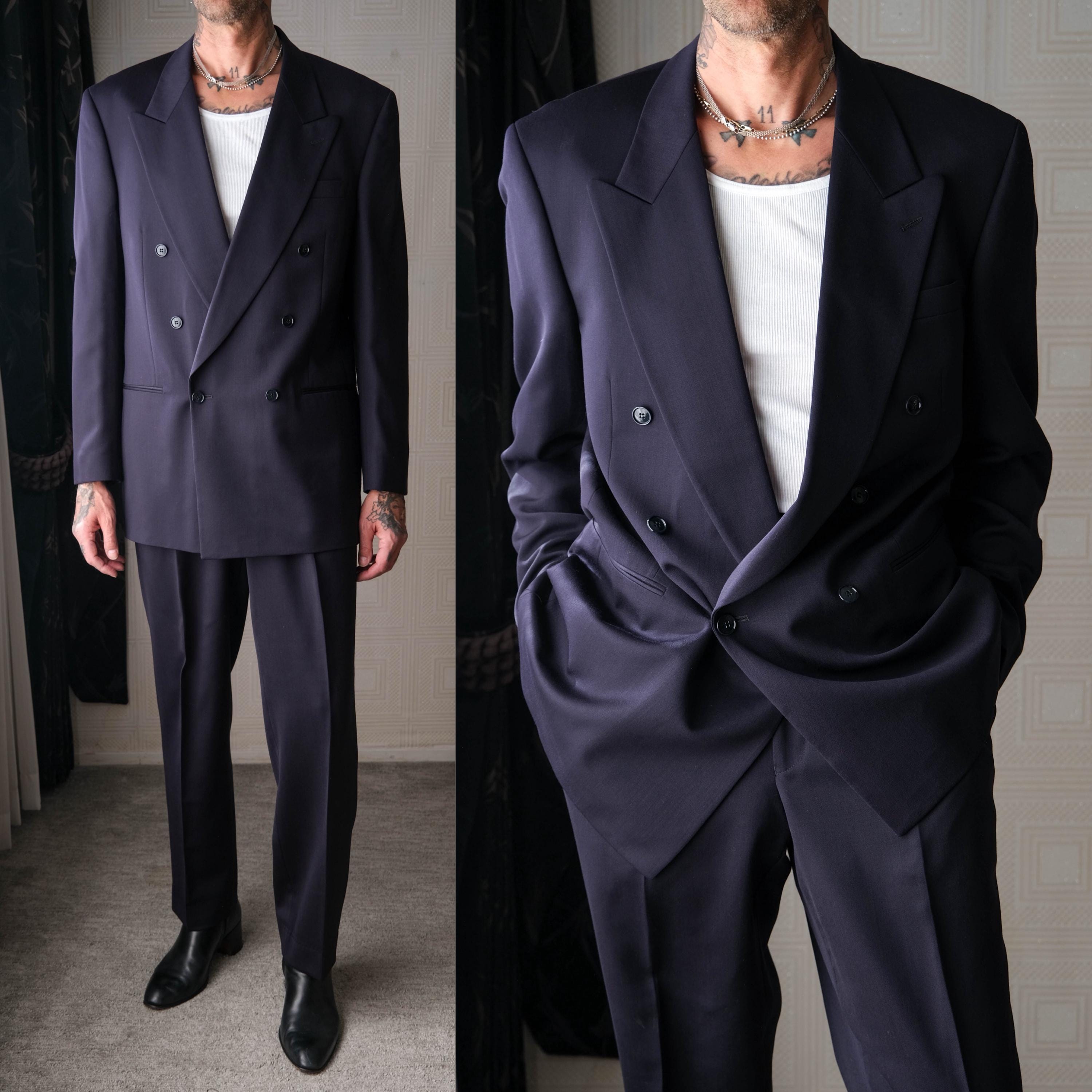 00〜90s JONES NEWYORK オーバーサイズセットアップ Vintage 90s Jones New York Navy Blue Double Breasted Suit W