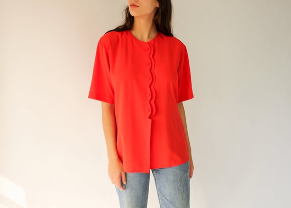 Vintage 70s 80s Pierre Cardin Tomato Red Scallope… - image 1