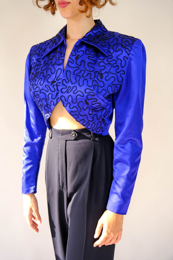 Vintage 80s Norma Kamali Couture Sapphire Blue Si… - image 9