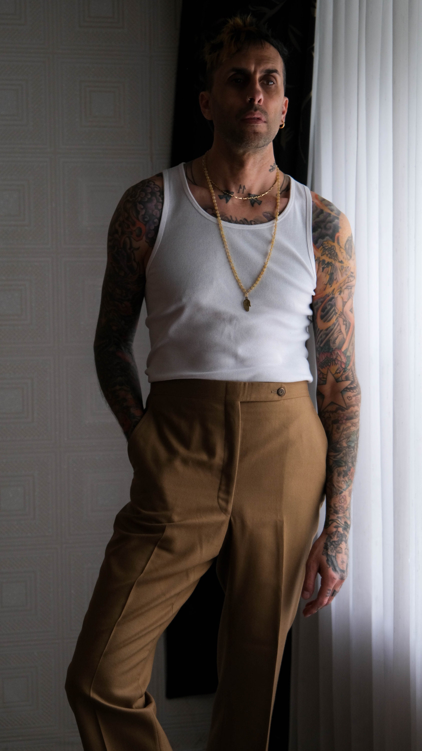 Vintage 70s Christian Dior Camel Tan Flare Leg Cuffed Slacks Vintage 70s Christian Dior Camel Tan Flare Leg Cuffed Slacks