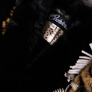 Vintage 90s CEDRICS Black & Tan Frosted Knit Fur Crop Zip Jacket w/ Gold Leather Fringe Cuffs 100% Genuine Fur 1990s Designer Fur Coat image 10